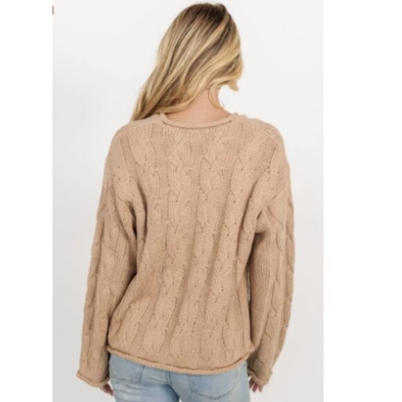 NWT Baltic Born Jordan Cable Knit Sweater, Taupe Tan | Size Medium - Picture 3 of 9